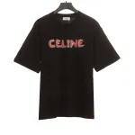  Celine rhinestone print short-sleeved shirt black T-Shirts
