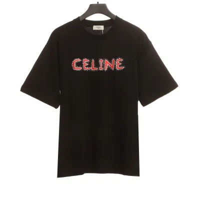 Celine rhinestone print short-sleeved shirt black T-Shirts 01
