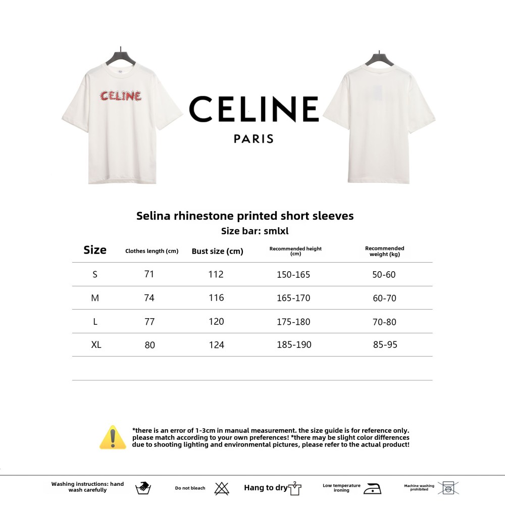 Celine rhinestone print short-sleeved shirt white T-Shirts