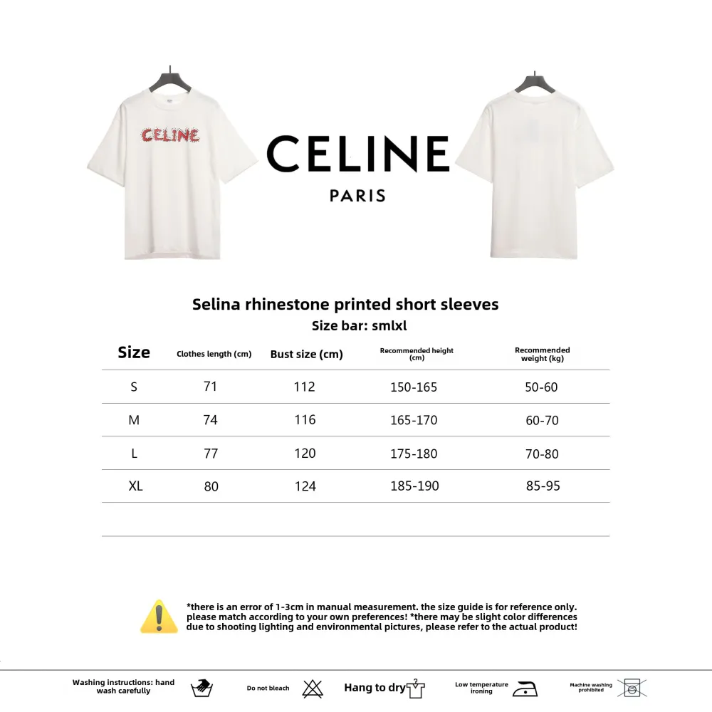  Celine rhinestone print short-sleeved shirt white T-Shirts