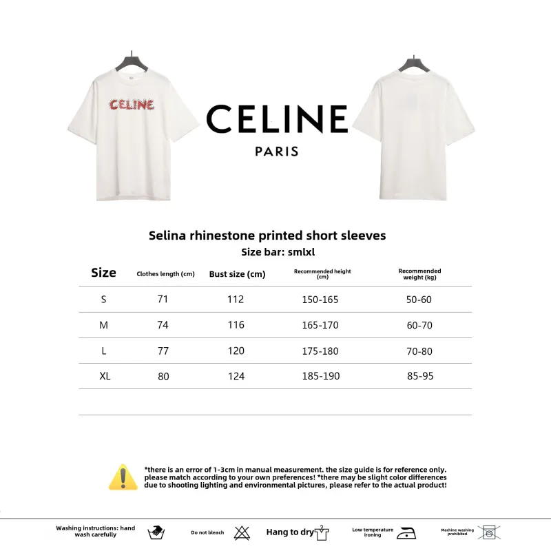  Celine rhinestone print short-sleeved shirt white T-Shirts