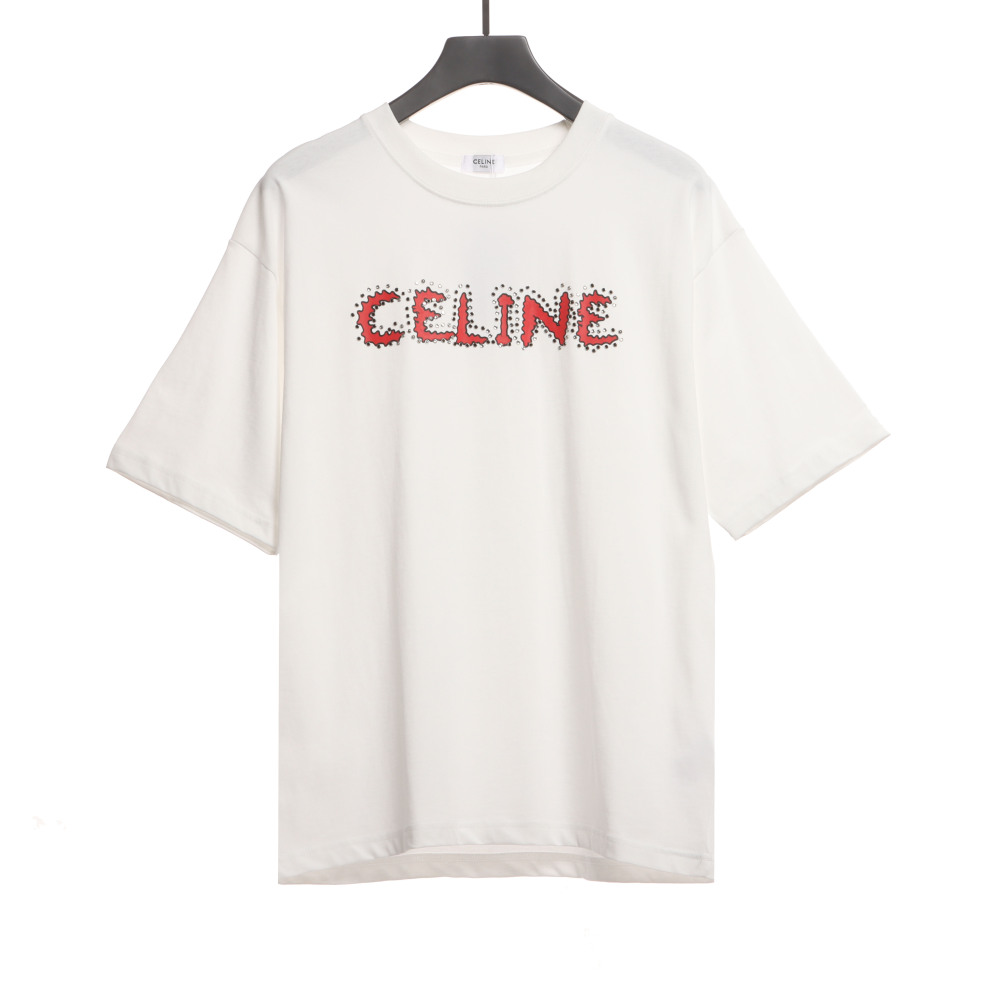 Celine rhinestone print short-sleeved shirt white T-Shirts