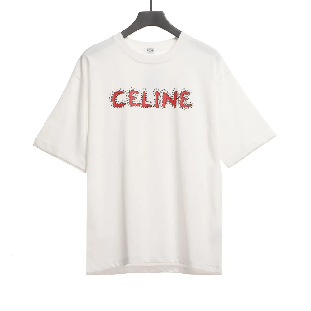  Celine rhinestone print short-sleeved shirt white T-Shirts