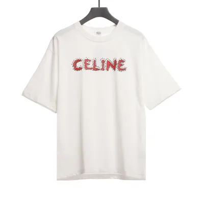 Celine rhinestone print short-sleeved shirt white T-Shirts 01