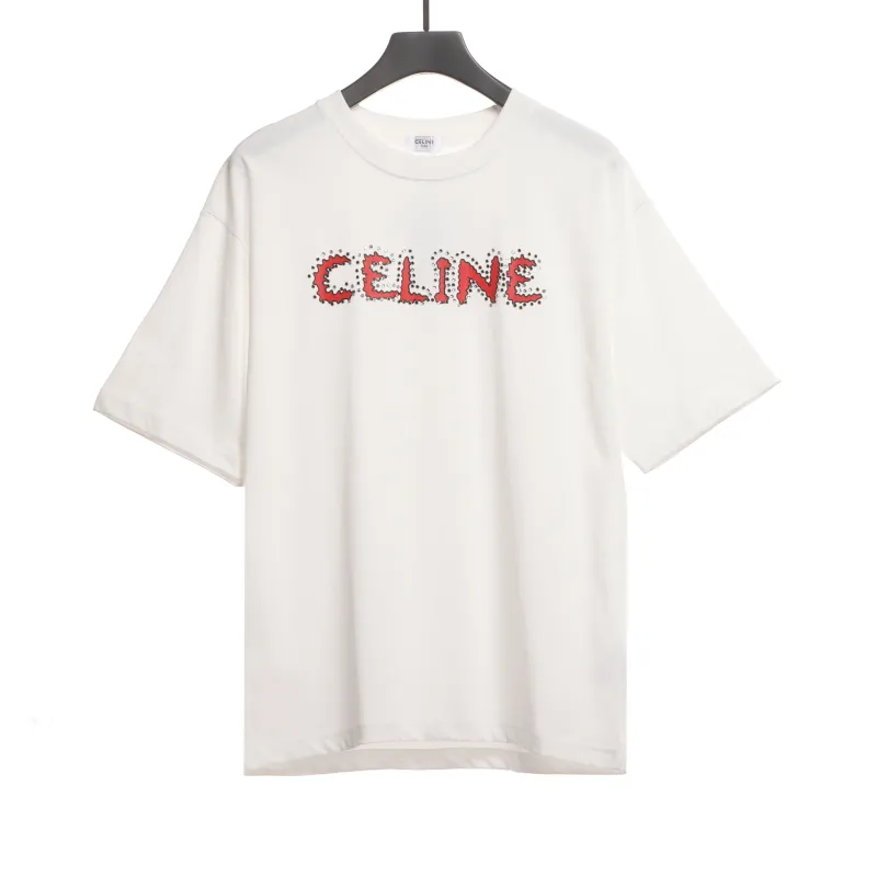  Celine rhinestone print short-sleeved shirt white T-Shirts