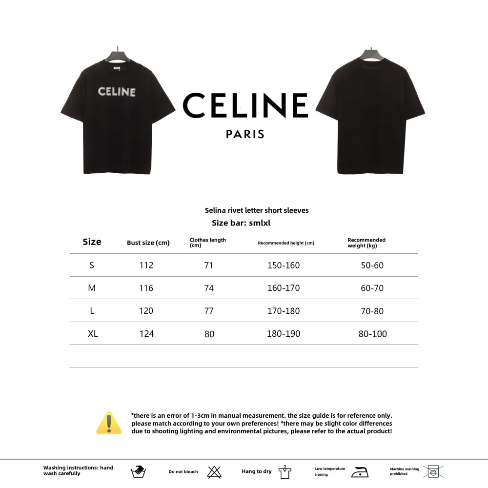  Celine rivet letter short-sleeved shirt black T-Shirts