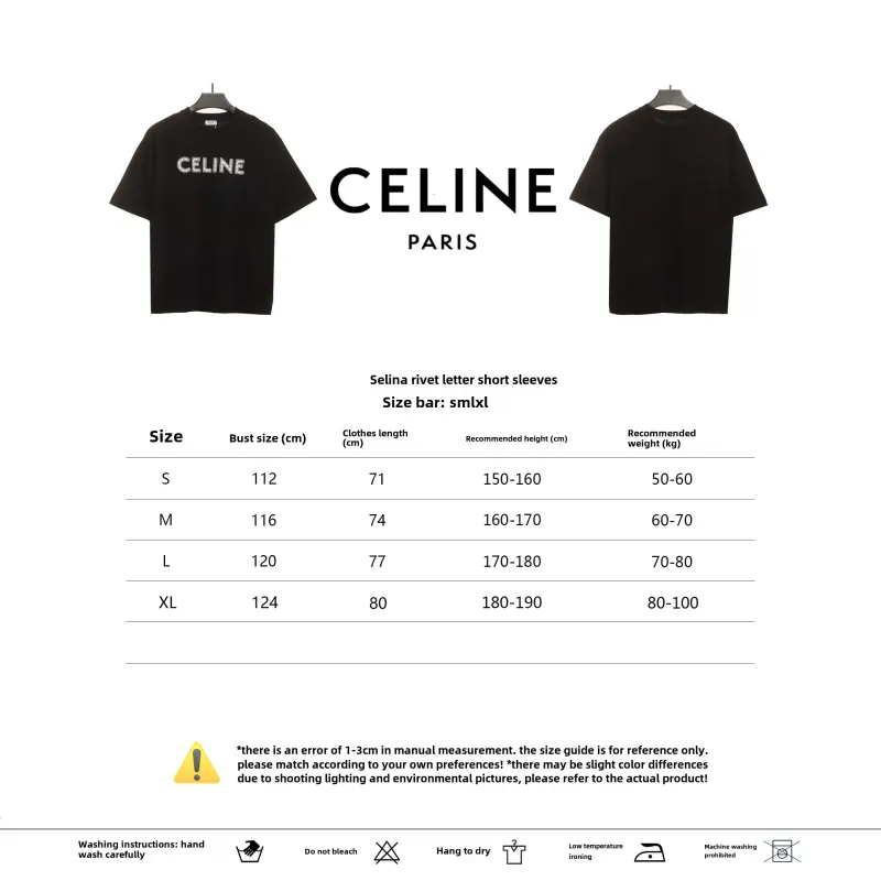 Celine rivet letter short-sleeved shirt black T-Shirts