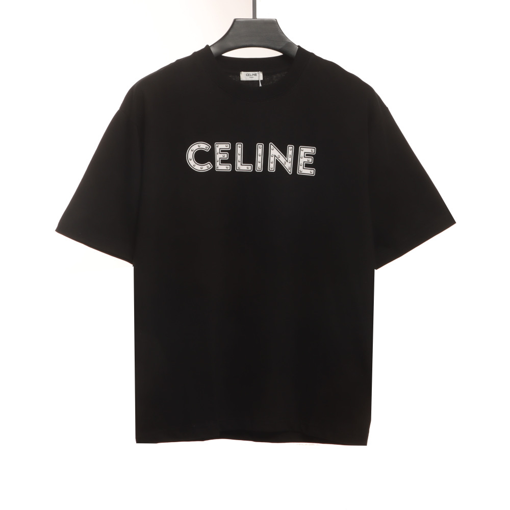 Celine rivet letter short-sleeved shirt black T-Shirts