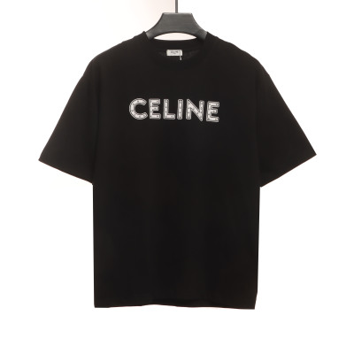 Celine rivet letter short-sleeved shirt black T-Shirts 01