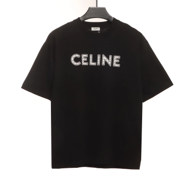  Celine rivet letter short-sleeved shirt black T-Shirts 01