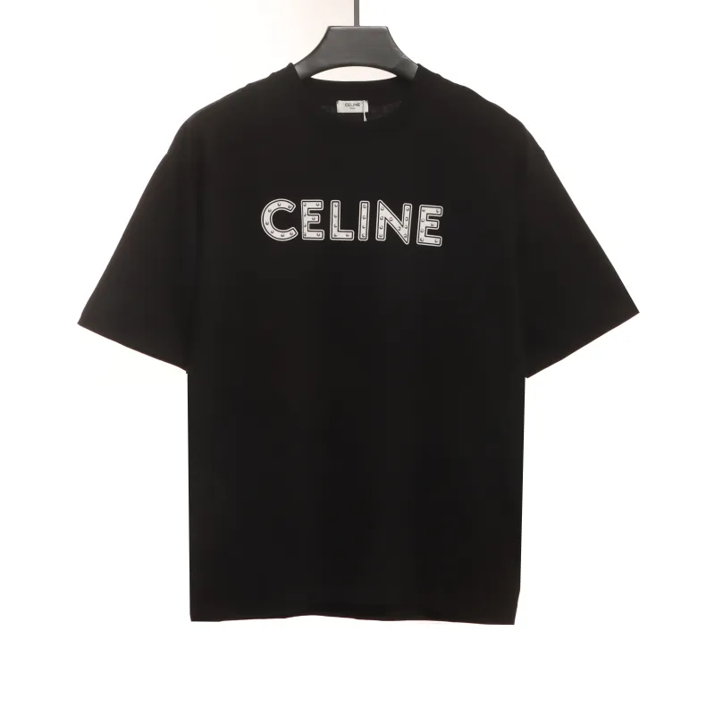  Celine rivet letter short-sleeved shirt black T-Shirts