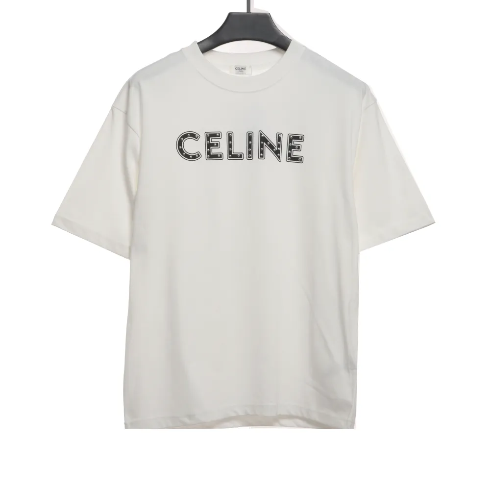 Celine rivet letter short-sleeved shirt white T-Shirts
