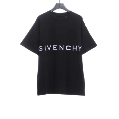 Givenchy 3D embroidery embroidered round neck short sleeves black T-Shirts 01