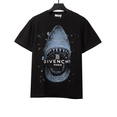 Givenchy diving great white shark print short-sleeved Black T-Shirts 01