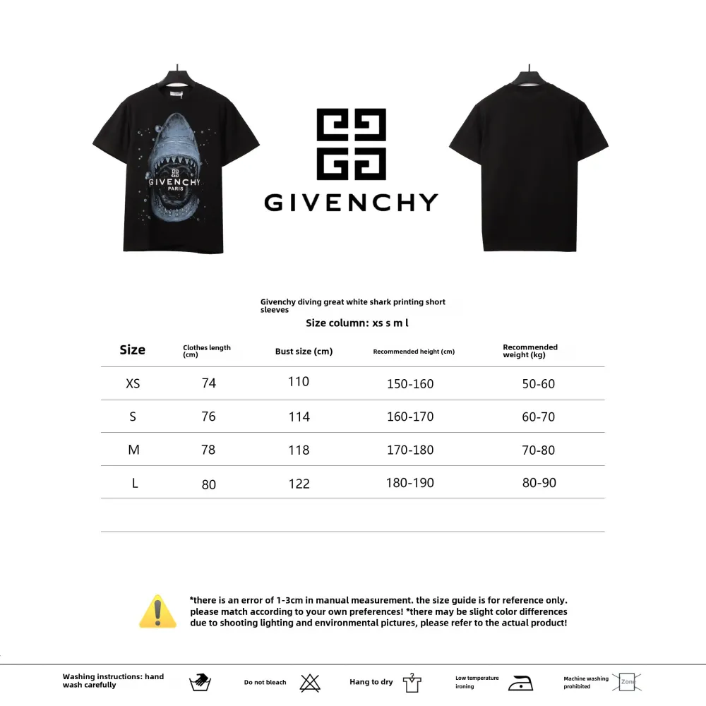  Givenchy diving great white shark print short-sleeved Black T-Shirts