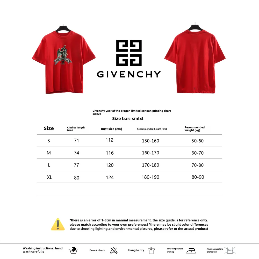 Givenchy Dragon Year Limited cartoon printed short sleeves red T-Shirts