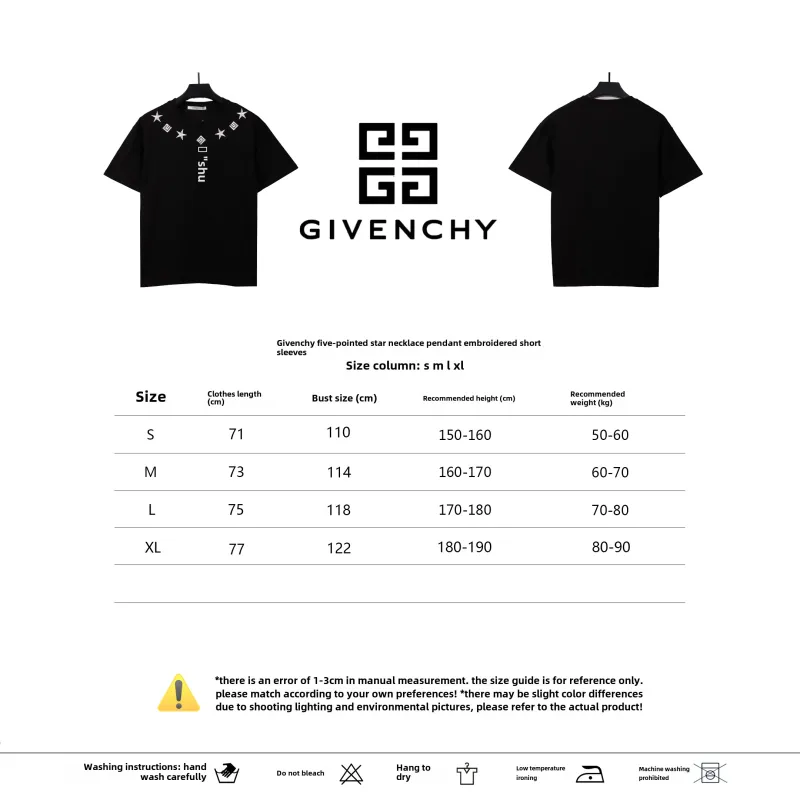 Givenchy five-pointed star necklace pendant embroidered short-sleeved black T-Shirts