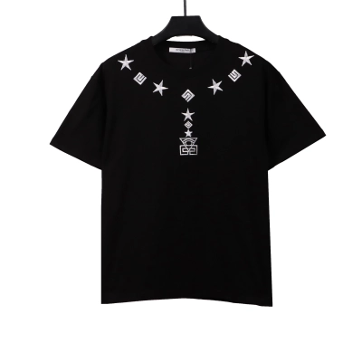 Givenchy five-pointed star necklace pendant embroidered short-sleeved black T-Shirts 01