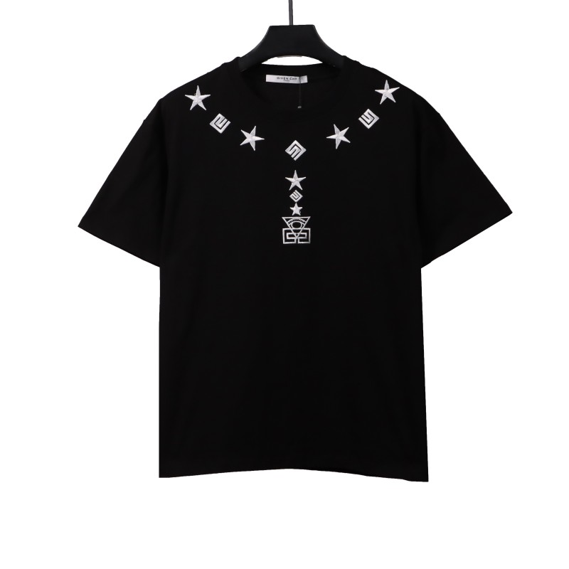 Givenchy five-pointed star necklace pendant embroidered short-sleeved black T-Shirts