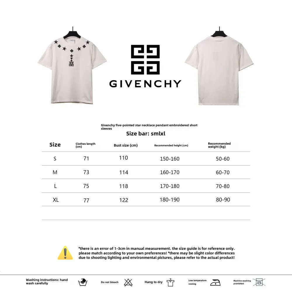  Givenchy five-pointed star necklace pendant embroidered short-sleeved white T-Shirts