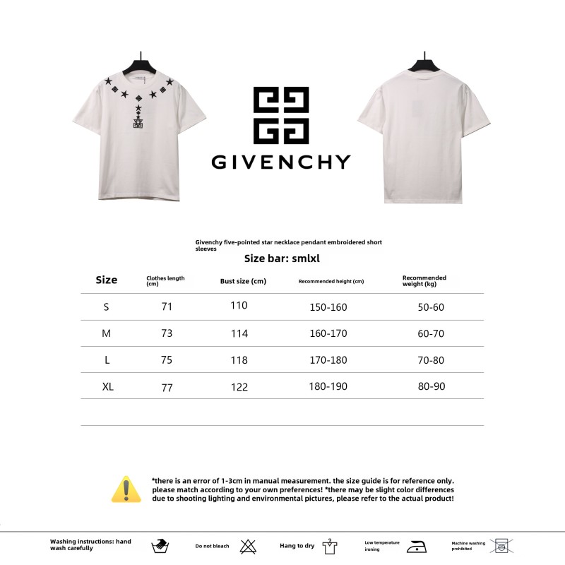  Givenchy five-pointed star necklace pendant embroidered short-sleeved white T-Shirts
