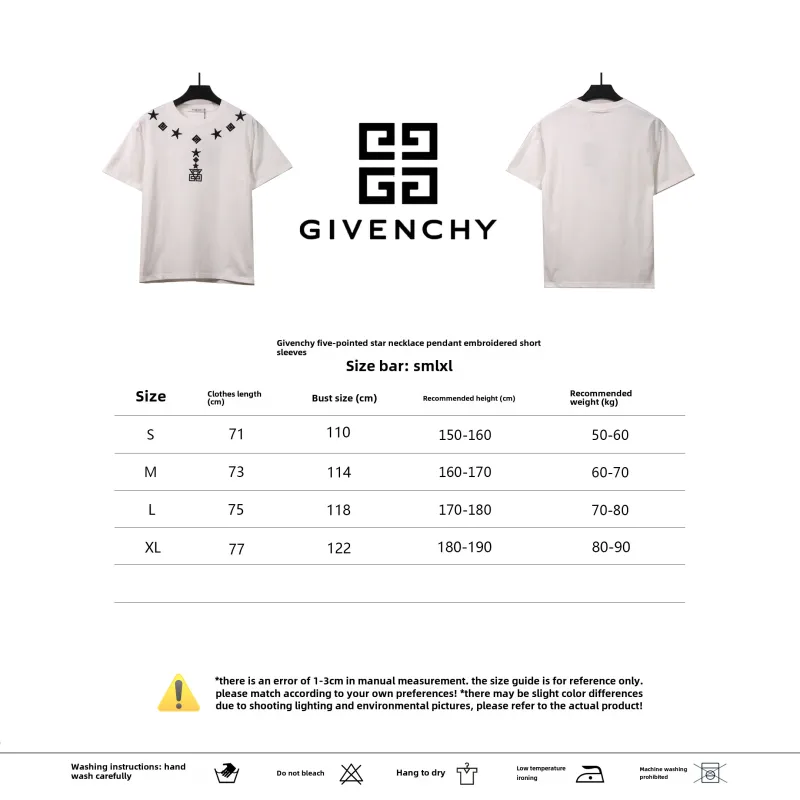  Givenchy five-pointed star necklace pendant embroidered short-sleeved white T-Shirts