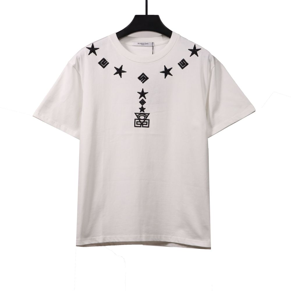  Givenchy five-pointed star necklace pendant embroidered short-sleeved white T-Shirts
