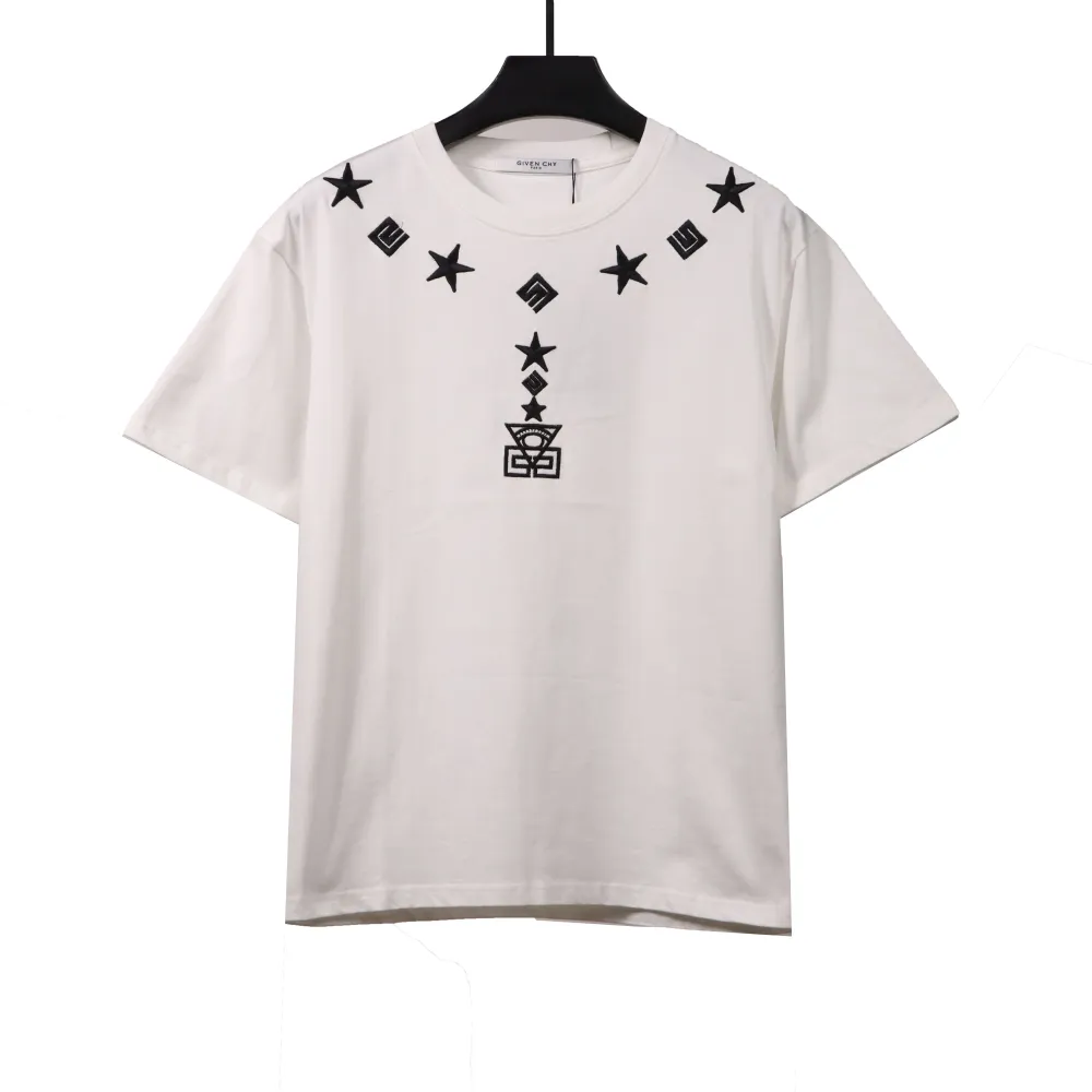  Givenchy five-pointed star necklace pendant embroidered short-sleeved white T-Shirts