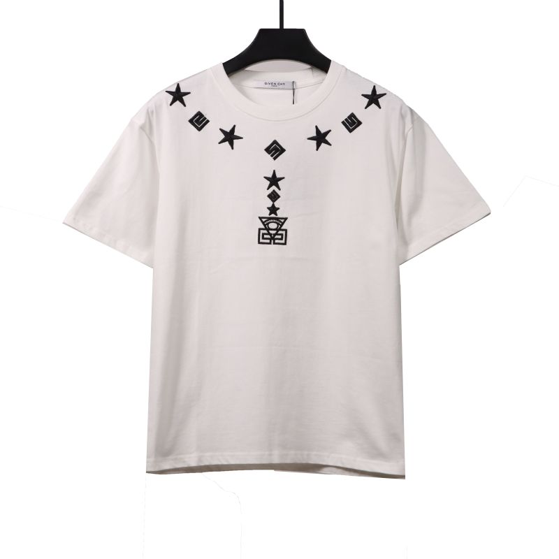  Givenchy five-pointed star necklace pendant embroidered short-sleeved white T-Shirts