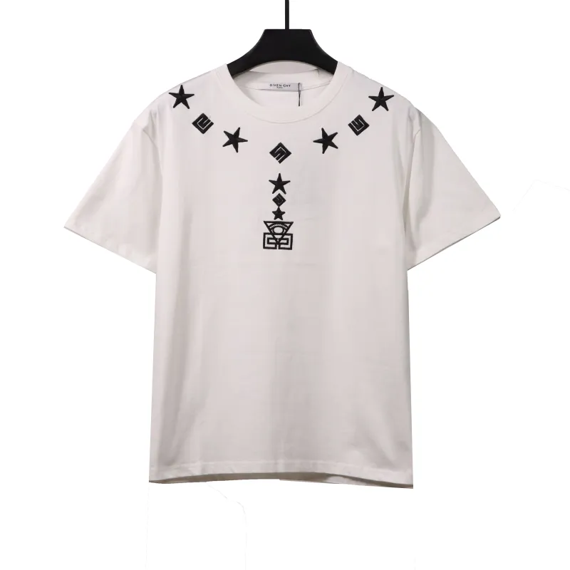  Givenchy five-pointed star necklace pendant embroidered short-sleeved white T-Shirts