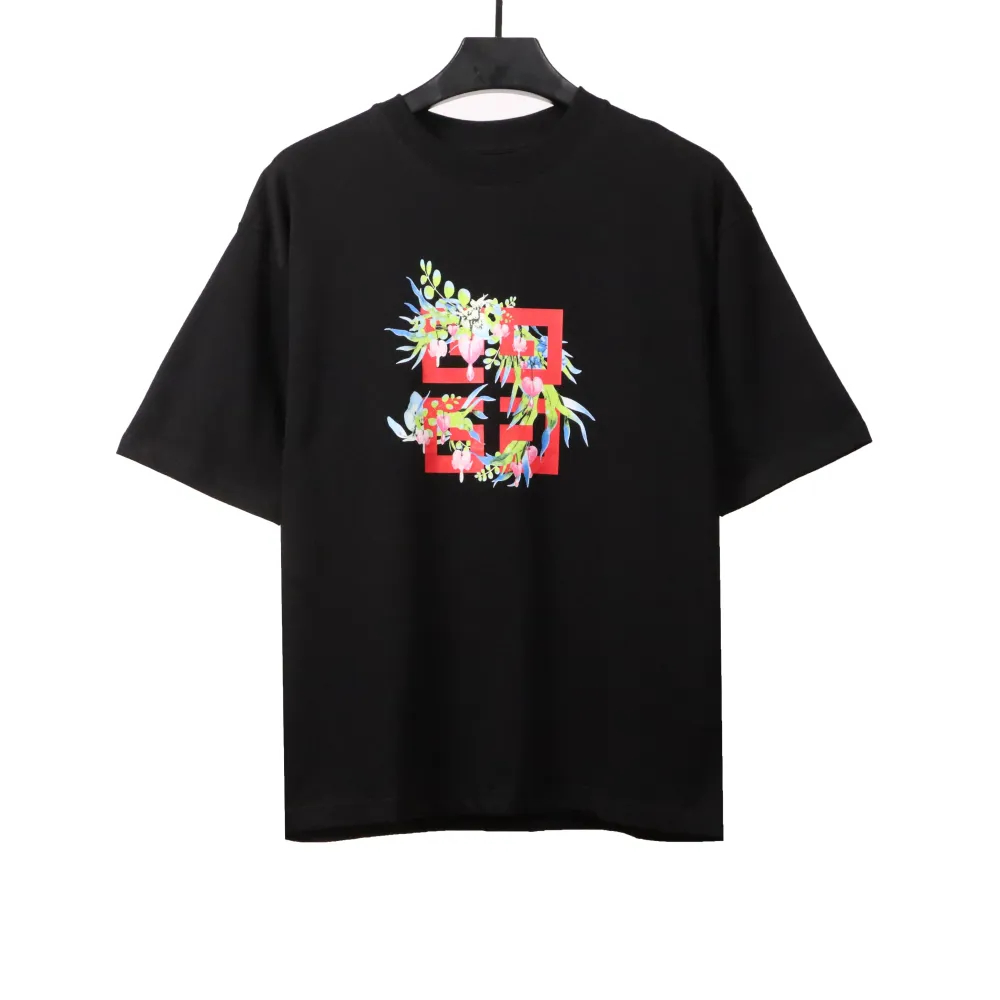  Givenchy floral quartz print short sleeve black T-Shirts