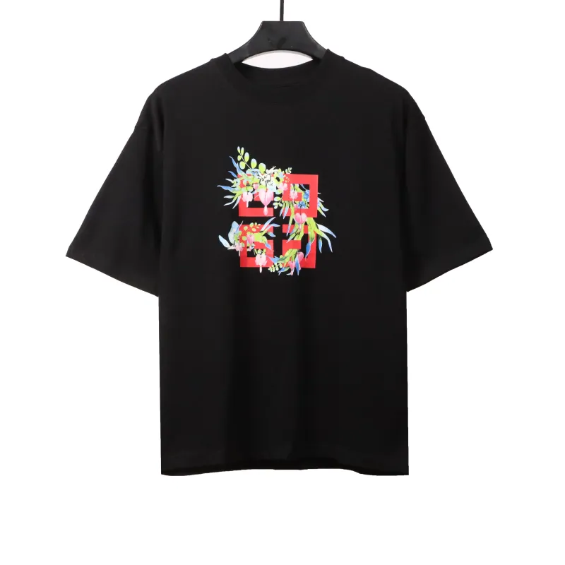  Givenchy floral quartz print short sleeve black T-Shirts