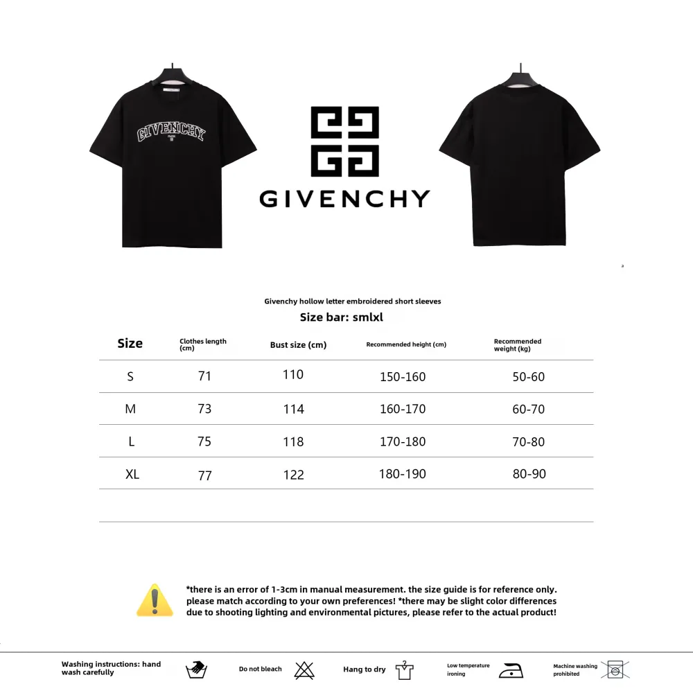  Givenchy hollow letter embroidered short-sleeved black T-Shirts