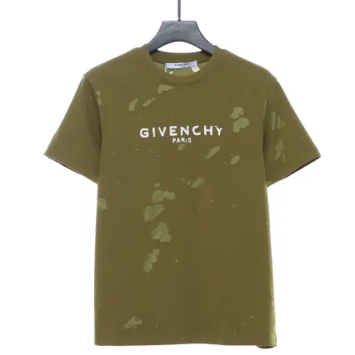 Givenchy letter print ripped short sleeve green T-Shirts 01
