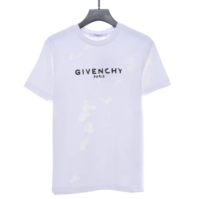  Givenchy letter print ripped short sleeve white T-Shirts
