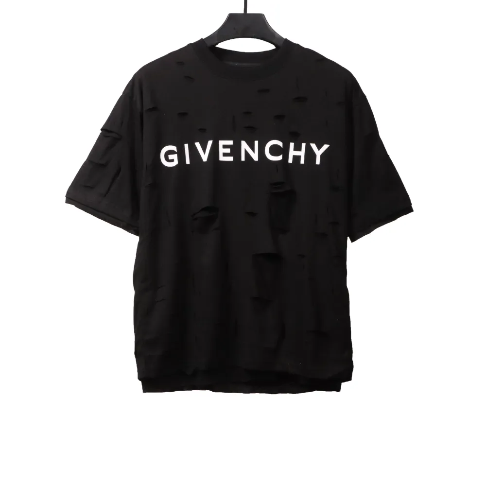  Givenchy ripped fake two-piece short sleeve black T-Shirts