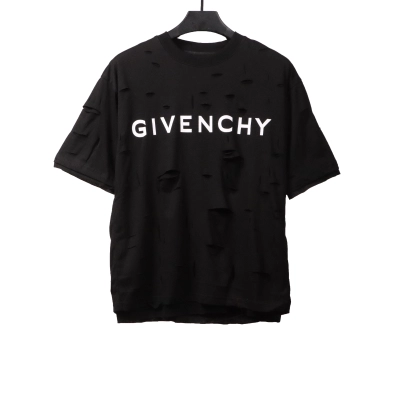  Givenchy ripped fake two-piece short sleeve black T-Shirts 01