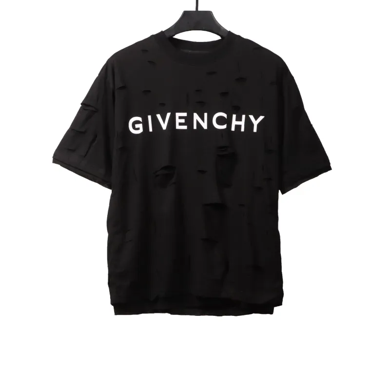  Givenchy ripped fake two-piece short sleeve black T-Shirts
