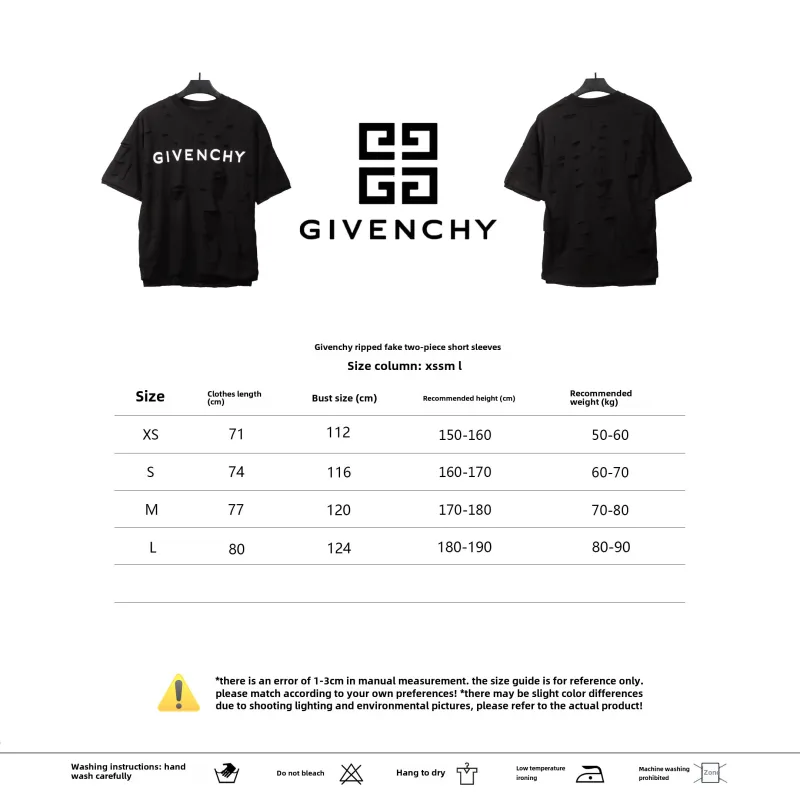  Givenchy ripped fake two-piece short sleeve black T-Shirts