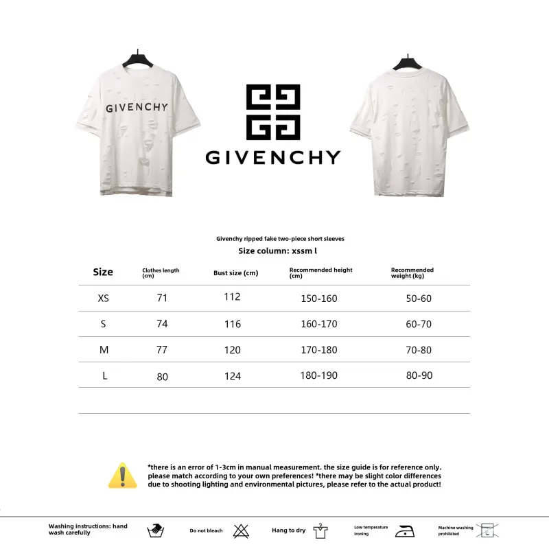  Givenchy ripped fake two-piece short sleeve white T-Shirts
