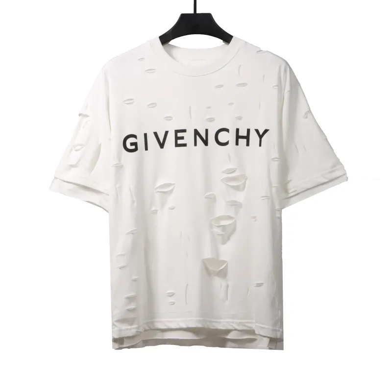  Givenchy ripped fake two-piece short sleeve white T-Shirts