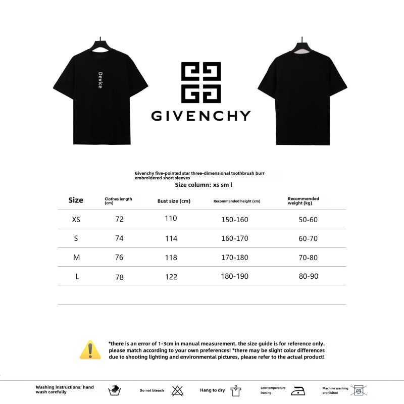Givenchy three-dimensional toothbrush bristle embroidered short-sleeved black T-Shirts