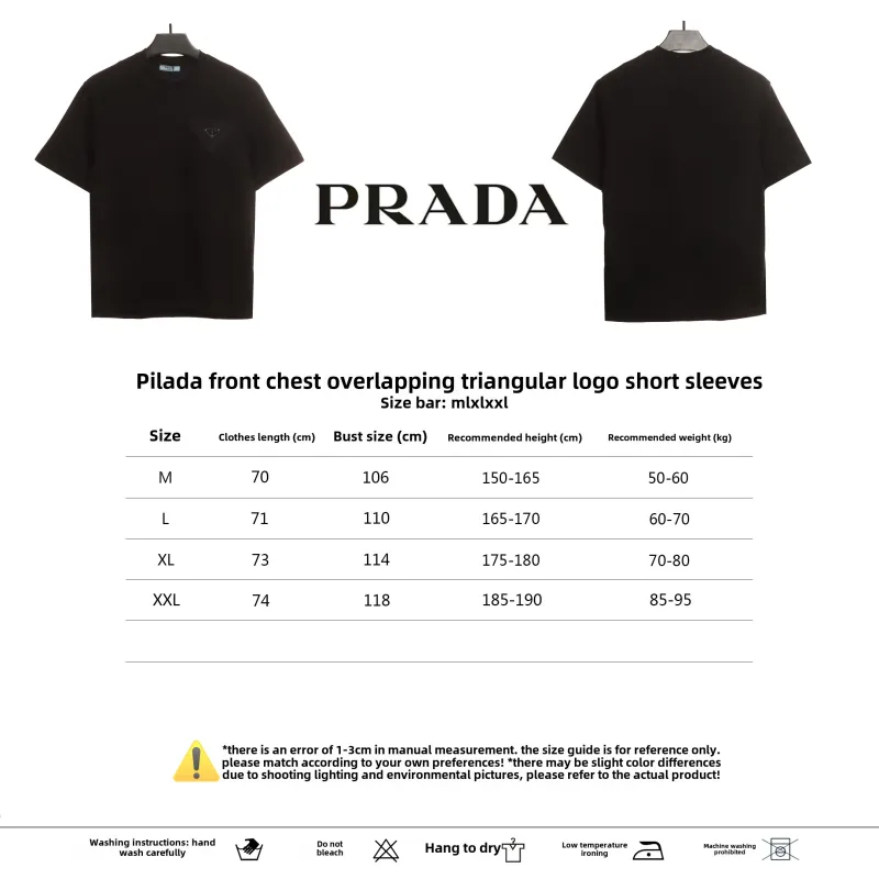  Prada chest overlapping triangle label short sleeve T-Shirts