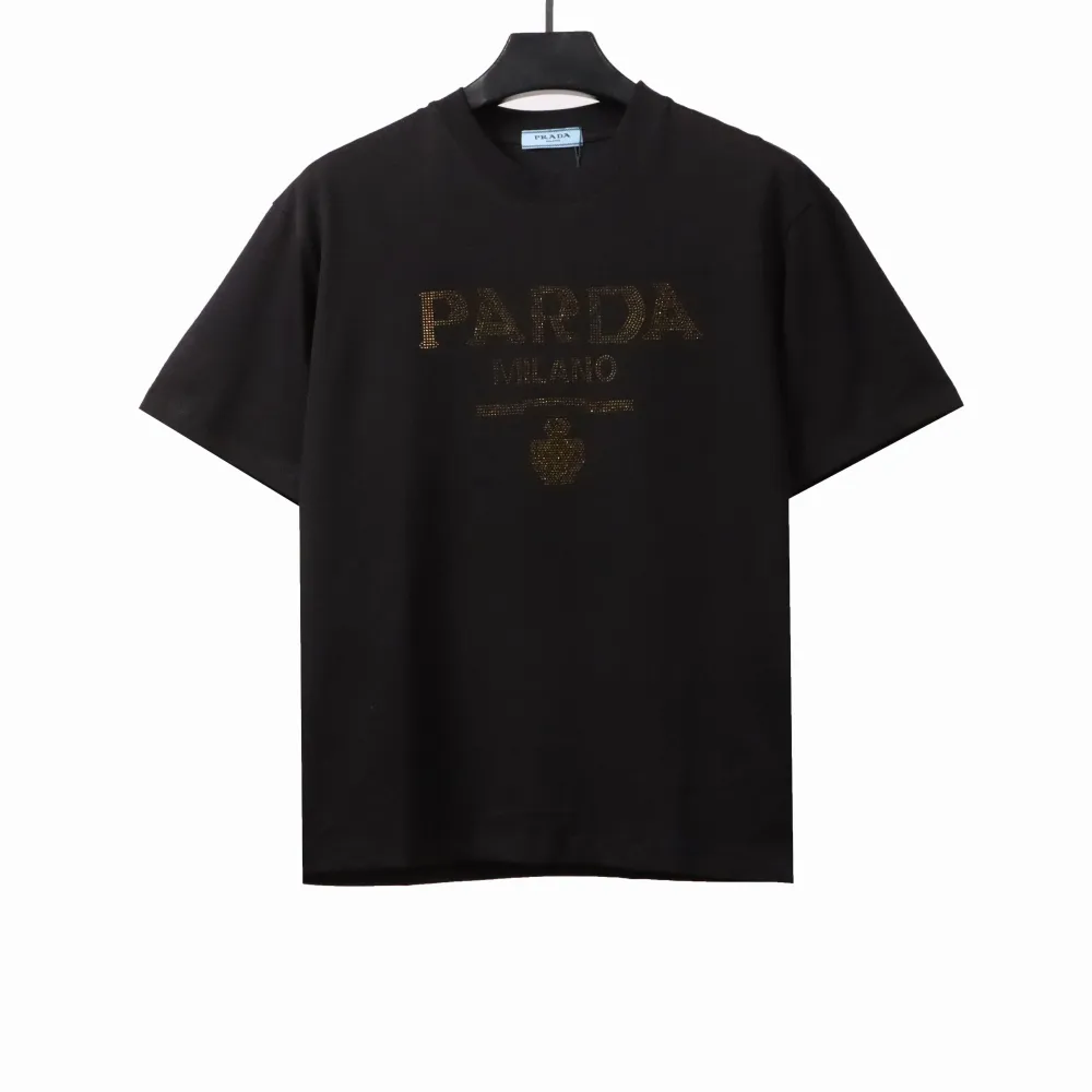  Prada hot diamond letter short sleeves black T-Shirts