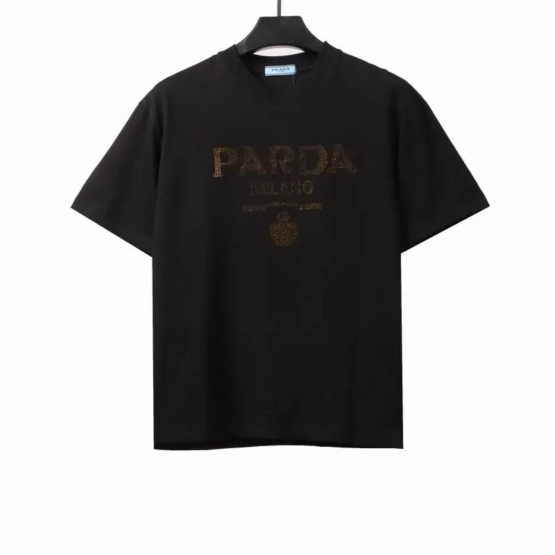  Prada hot diamond letter short sleeves black T-Shirts