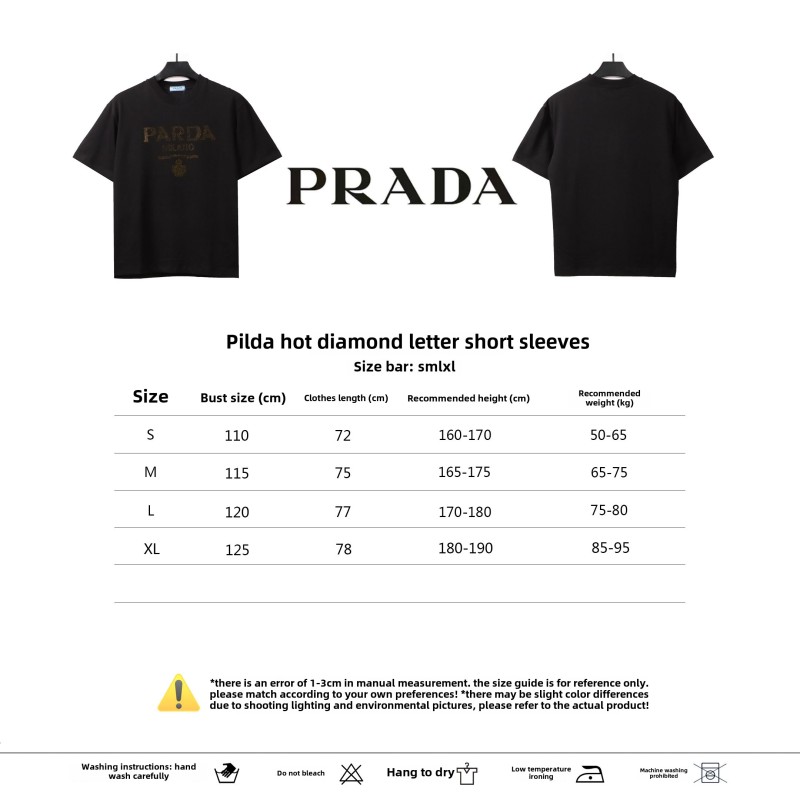 Prada hot diamond letter short sleeves black T-Shirts