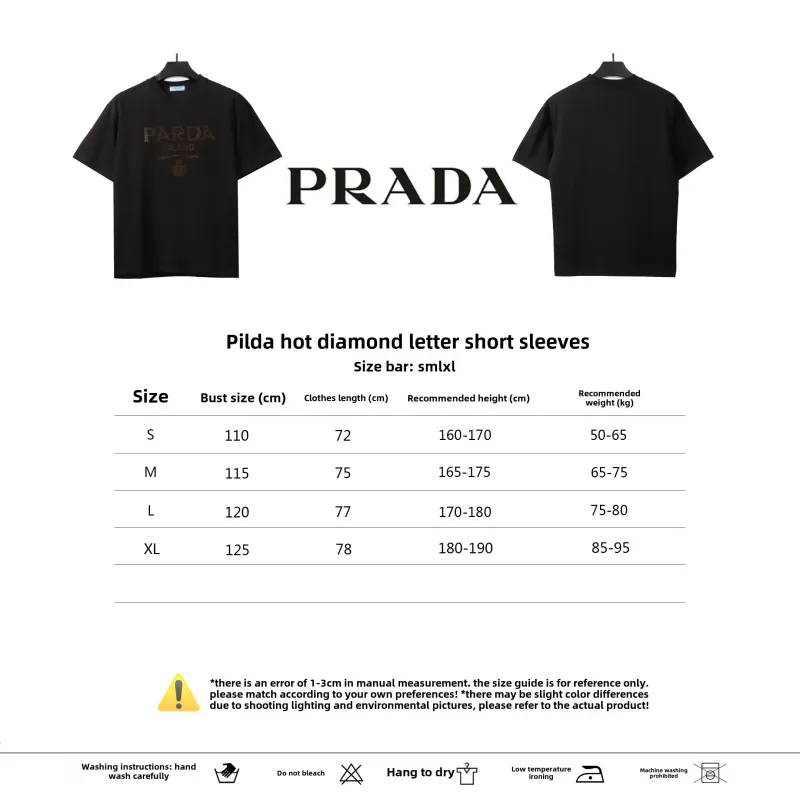  Prada hot diamond letter short sleeves black T-Shirts