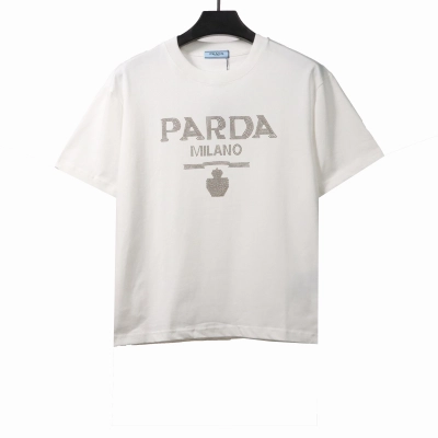 Prada hot diamond letter short sleeves white T-Shirts 01