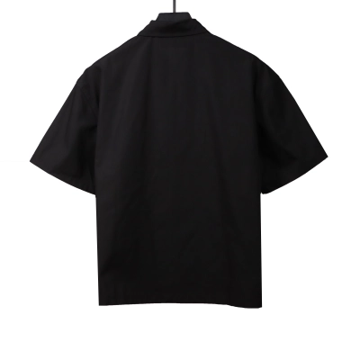  Prada slogan woven short-sleeved shirt Black T-Shirts 02