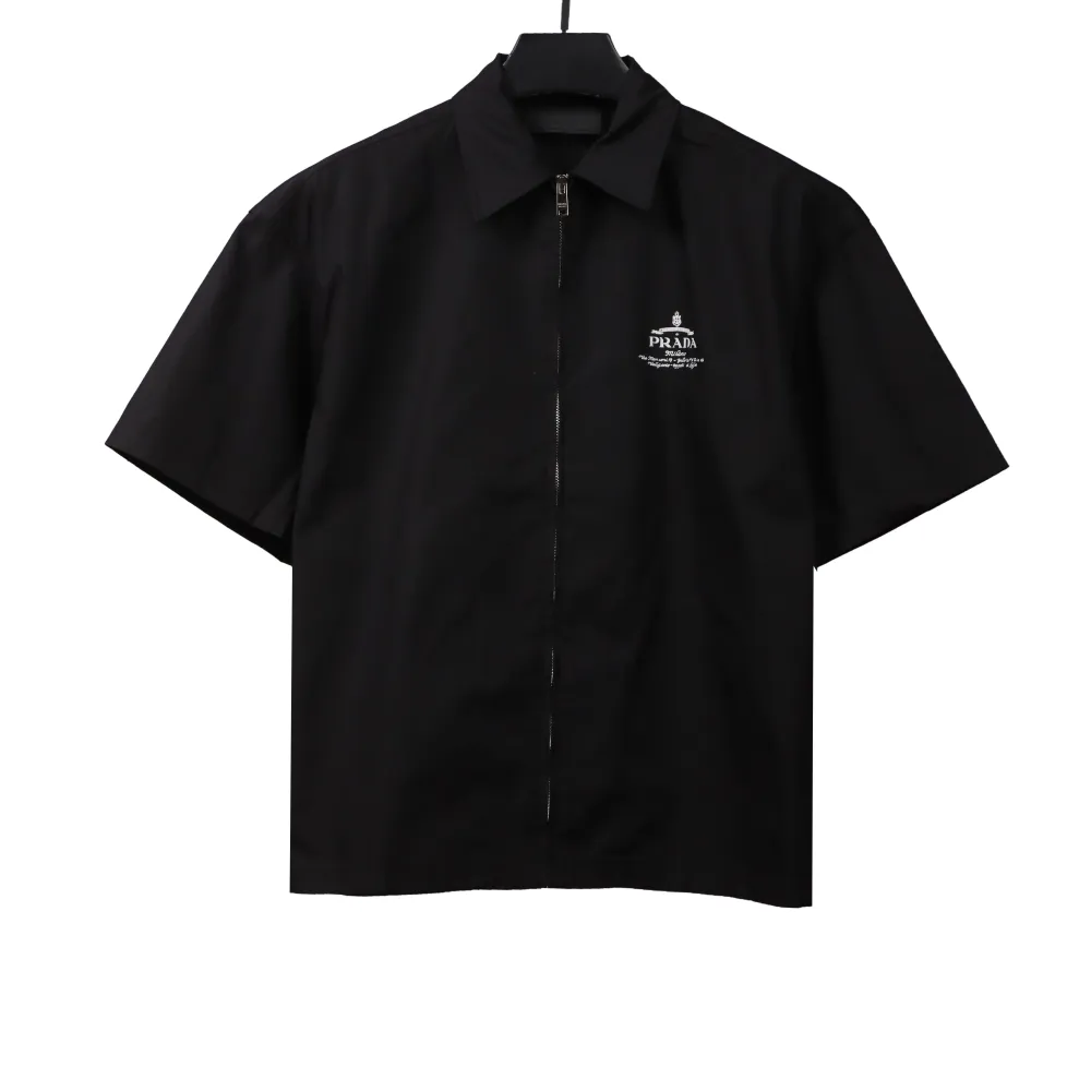  Prada slogan woven short-sleeved shirt Black T-Shirts